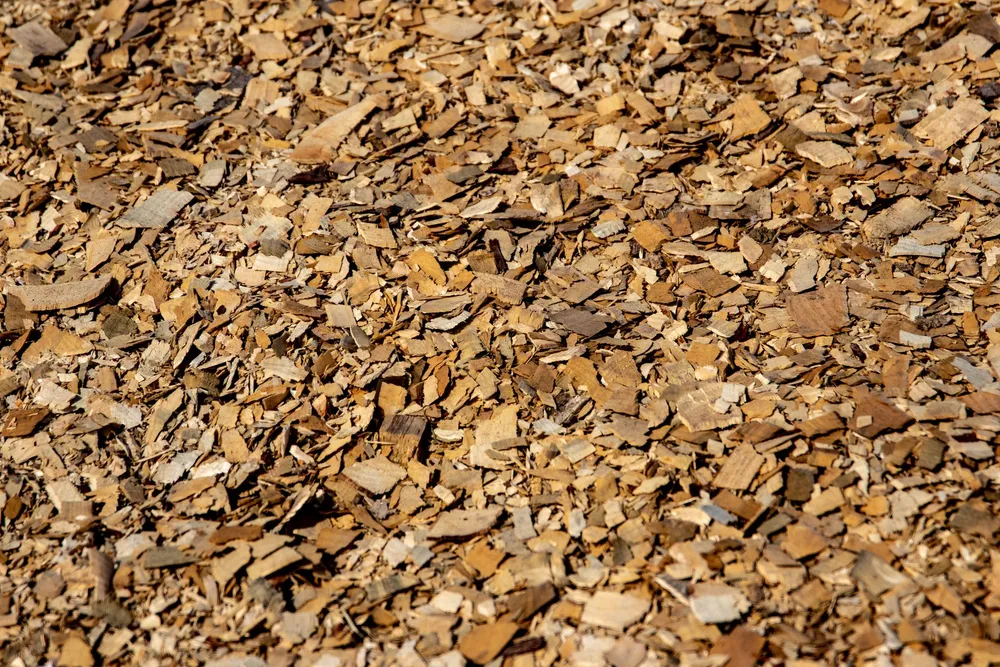 Close-up of fresh cedar wood mulch showing rich color and texture, Norman Oklahoma