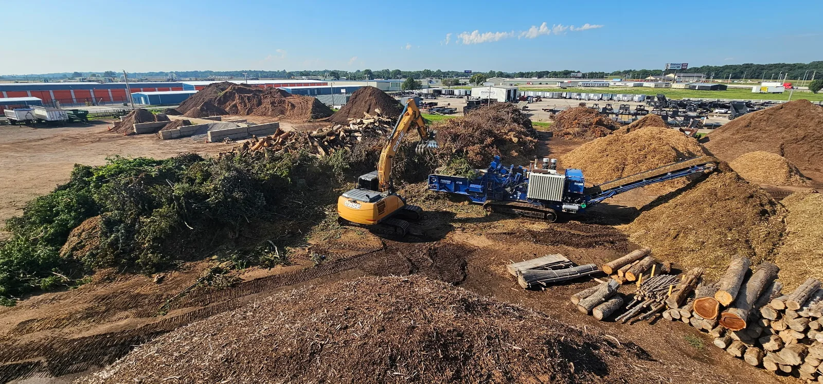 Aerial view of the Riverside Wood landscape material yard in Norman, Oklahoma